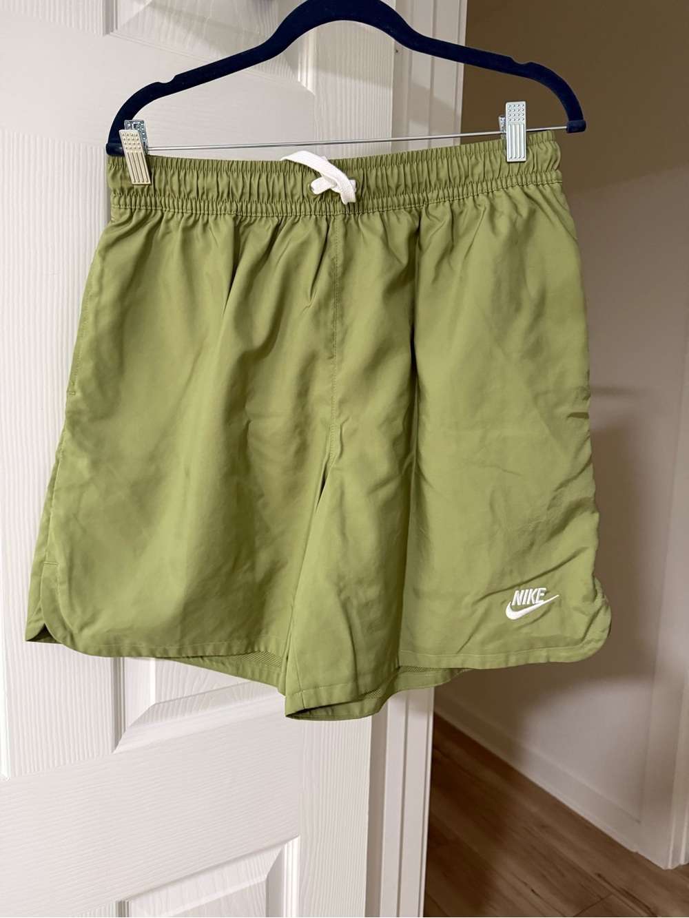 Nike Men’s Light Olive Athletic Shorts with White Logo